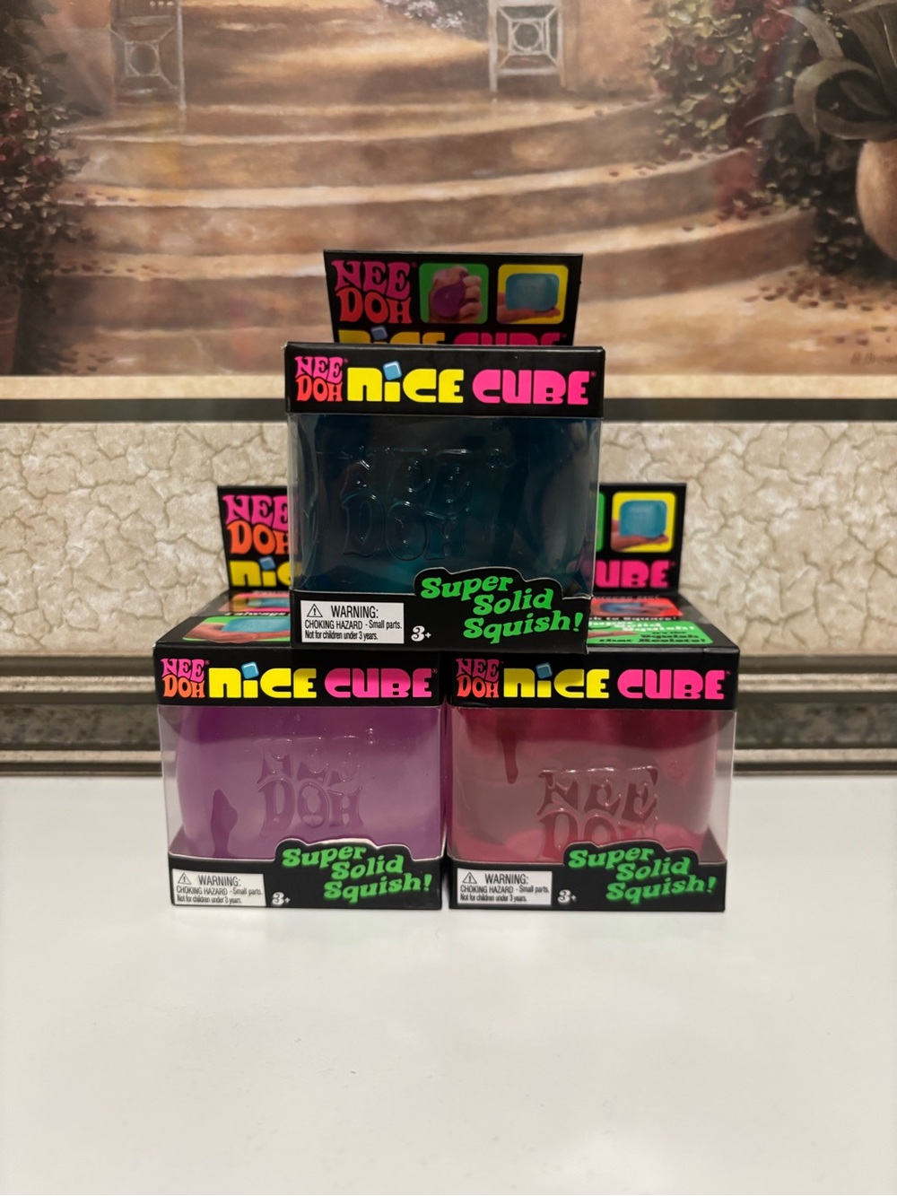 Nee Doh Nice Cube Super Solid Squish! - Lot of 3 pink purple blue